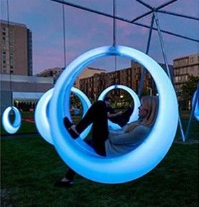 Rotating Moon Flying Swing Waterproof Color-Changing LED Luminous Chair For All-Season Outdoor Garden